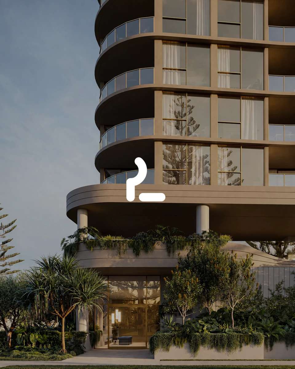 Modern building with the white Fal Real Estate emblem
